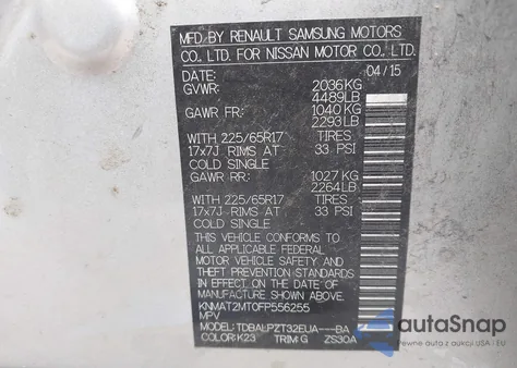 2015 Nissan Rogue S z USA, uszkodzony, nr VIN KNMAT2MT0FP556255